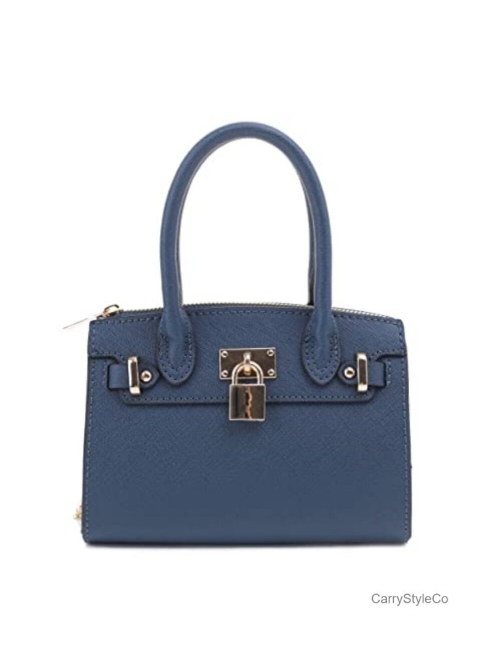 Faux Saffiano Leather Mini Satchel Evening Bag with Chain Lock